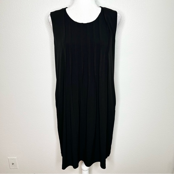 Calvin Klein Womens Black Pleated Sleeveless Shift Dress Size L - Picture 1 of 8